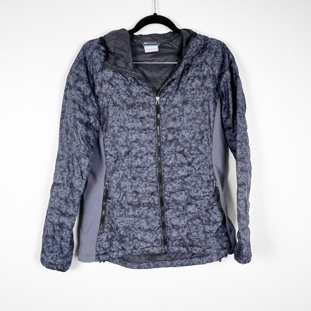 Columbia Womens Gray Floral Quilted Full Zip Hooded Jacket XK0913 Size M